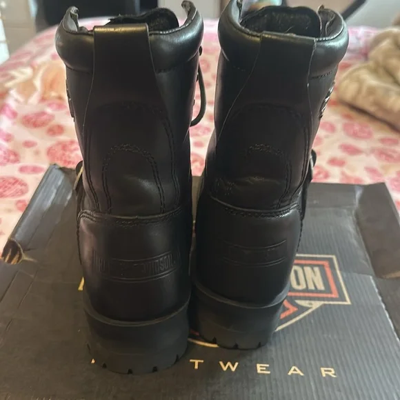 Harley Davison, black leather tie boots - Picture 3 of 10